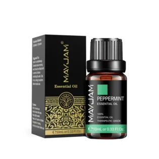 Mayjam peppermint essential oil bottle and box