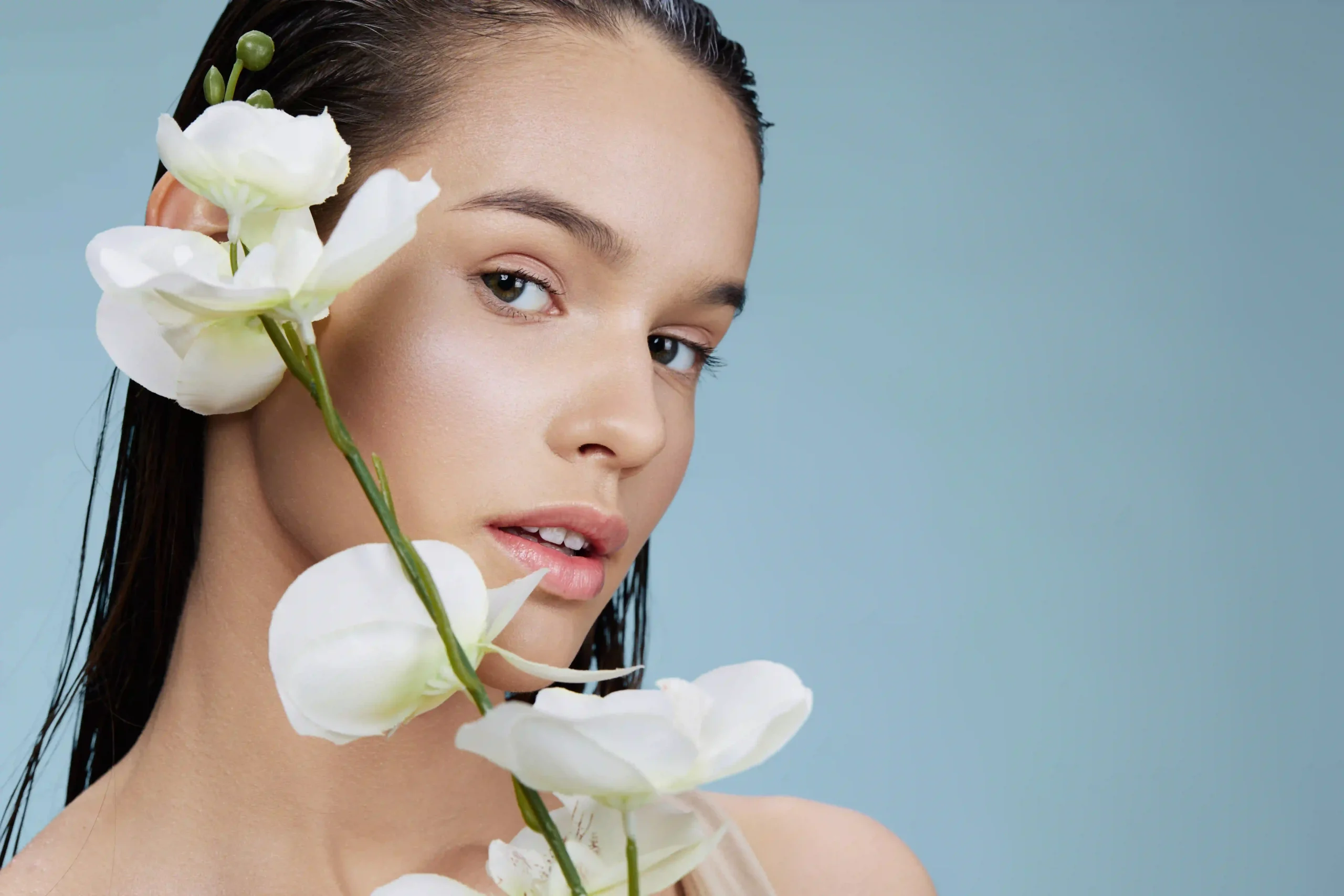 Woman with white flowers in hair